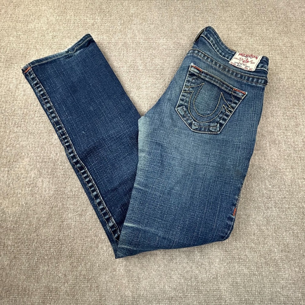 True Religion Jeans Women 27 Blue Denim Cotton Low Rise Medium Wash Straight Leg